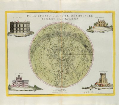 Planche cosmographique du planisphère céleste sud coupé à l