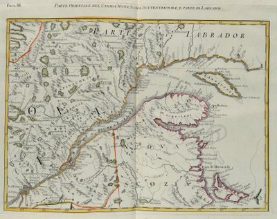 Partie orientale du Canada, nord de la Nouvelle-Écosse et partie du Labrador, gravure de G. Zuliani tirée du Tome I du "Nouvel Atlas" publié à Venise en 1778 par Antonio Zatta, Collection Privée - G. Zuliani