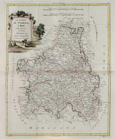 Les Gouvernances de Champagne et de Brie, gravure par G. Zuliani tirée du Tome I du Nouvel Atlas publié à Venise en 1777 par Antonio Zatta, Collection Privée - G. Zuliani