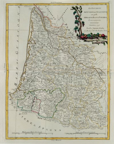 Les Gouvernances de Guyenne et de Gascogne avec celle de Béarn et de Basse-Navarre, gravure par G. Zuliani tirée du Tome I du Nouvel Atlas publié à Venise en 1776 par Antonio Zatta, Collection Privée - G. Zuliani