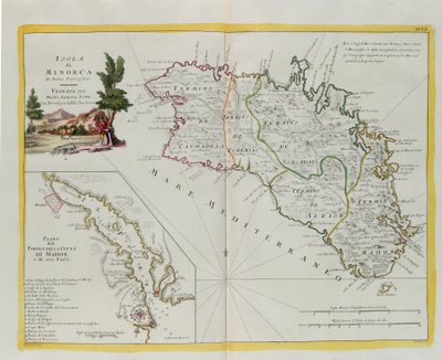 Île de Minorque et plan du port et de la ville de Mahon et de ses forts, gravure de G. Zuliani tirée du Tome I du "Nouvel Atlas" publié à Venise en 1778 par Antonio Zatta, Collection Privée - G. Zuliani