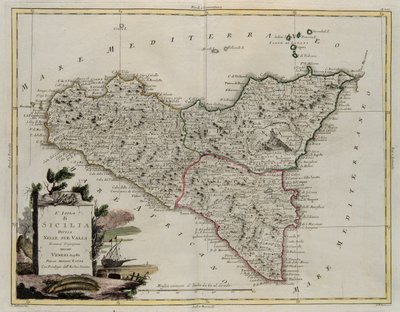 Île de Sicile, divisée en ses vallées, gravure de G. Zuliani tirée du Tome II du Nouvel Atlas publié à Venise en 1782 par Antonio Zatta, Collection Privée - G. Zuliani