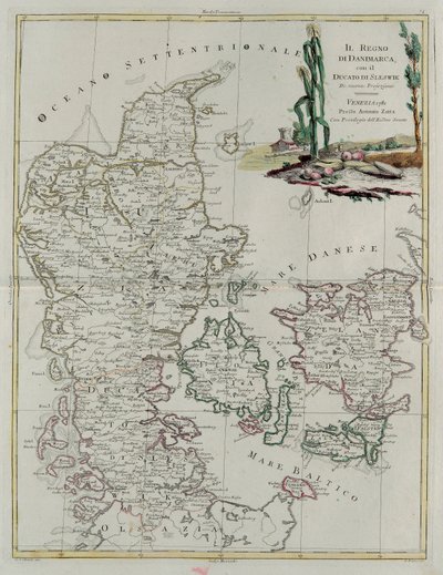 Royaume du Danemark avec le duché de Slesvik, gravure de G. Zuliani tirée du Tome III du "Nouvel Atlas" publié à Venise en 1781 par Antonio Zatta, Collection privée - G. Zuliani