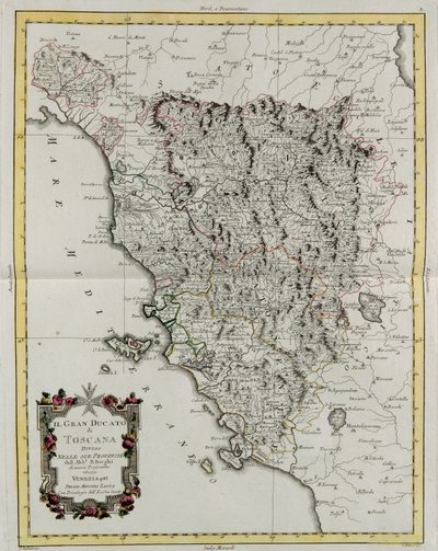 Le Grand-Duché de Toscane divisé en ses provinces, gravure de G. Zuliani tirée du Tome II du "Newest Atlas" publié à Venise en 1783 par Antonio Zatta, Collection Privée - G. Zuliani