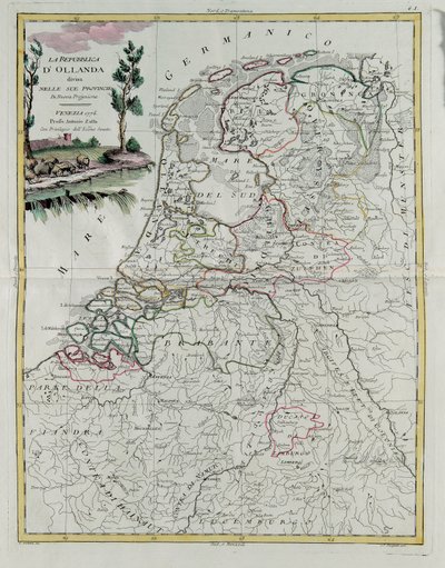 La République de Hollande divisée en ses provinces, gravure de G. Zuliani tirée du Tome I du Nouvel Atlas publié à Venise en 1776 par Antonio Zatta, Collection Privée - G. Zuliani