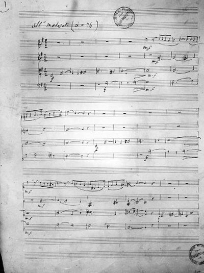 Partition musicale pour un quatuor à cordes, Opus 121, 1924 - Gabriel Faure
