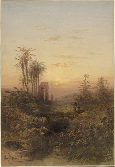 Coucher de soleil dans un paysage oriental - Gabriel Hippolyte Lebas