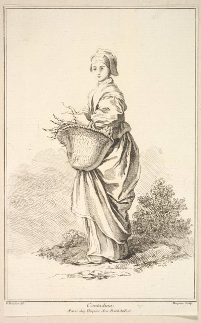Contadina, du Recueil de diverses figures étrangères inventées par F. Boucher, 18ème siècle - Gabriel Huquier