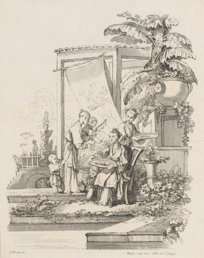 Femme assise avec enfants et serviteurs - Gabriel Huquier
