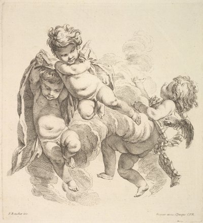 Trois Enfants Parmi les Nuages Portant une Draperie, 1738-45 - Gabriel Huquier