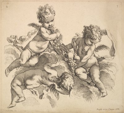 Trois enfants avec une assiette de fruits - Gabriel Huquier
