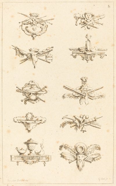 Dessins pour Queue-de-Pages : pl. 8 - Gabriel Huquier after Claude Gillot