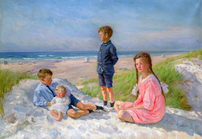 Erik, Else, Ove et Birthe Schultz sur la plage, 1919 - Gabriel Jensen