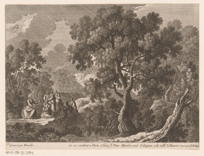 Paysage avec le Christ prêchant devant un petit groupe de personnes - Gabriel Perelle