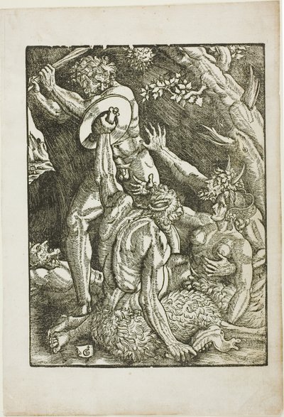 Hercule, deux satyres et une femme, planche deux des Travaux d