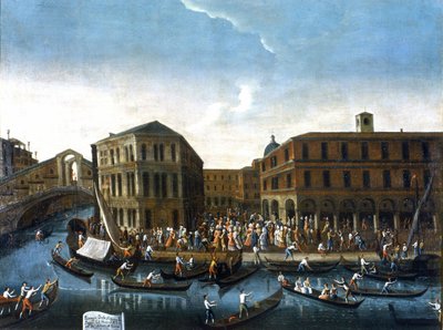 Passage des représentants de la ville au Rialto. Peinture de Gabriel Bella. Seconde moitié du 18e siècle. Galerie de tableaux Querini Stampalia, Venise (?). - Gabriele Bella