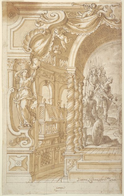 Conception pour une Décoration Murale Illusionniste, avec un Roi Accompagné de Soldats - Gaetano Lazzara