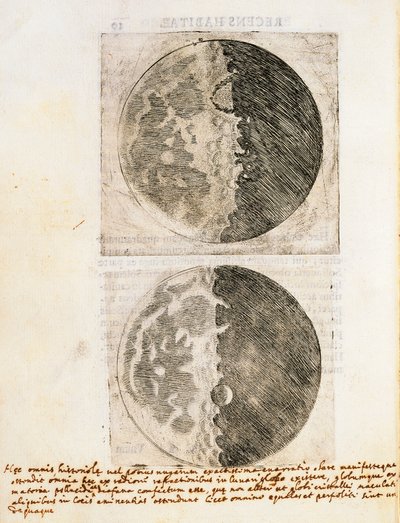 Sidereus Nuncius (Messager des étoiles) avec dessins des phases et de la surface de la Lune - Galileo Galilei