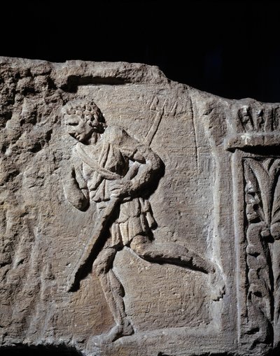Art gallo-romain : stèle représentant un gladiateur. 50 av. J.-C.-100 apr. J.-C. Metz. Musée des Beaux-Arts - Gallo Roman