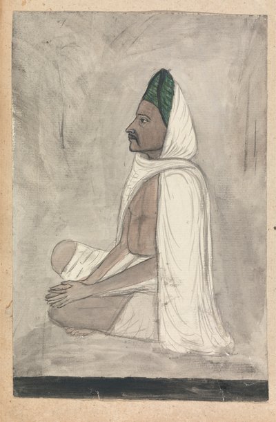 Homme en turban vert assis en tailleur - Gangaram Chintaman Tambat