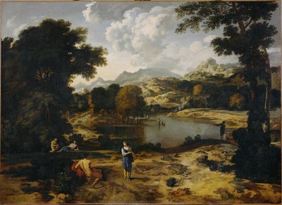 Paysage héroïque avec personnages (peinture sur toile) - Gaspard Poussin Dughet