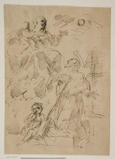 Madone et enfant dans les nuages, avec Saint Jean de Népomucène en dessous - Gaspare Diziani