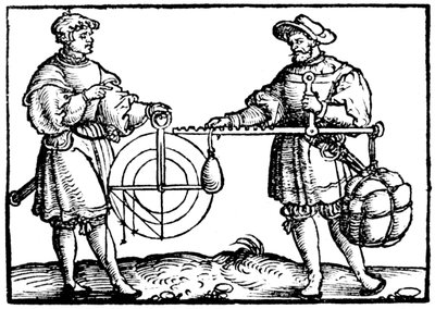 Pesée avec une balance romaine, 1547 - Gaultherius Rivius