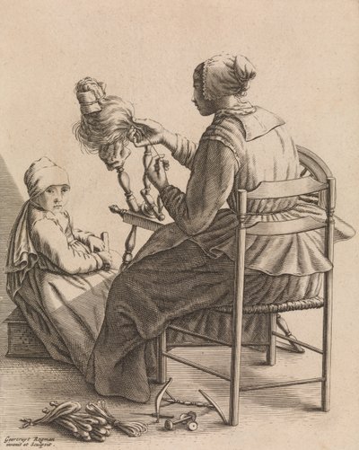 Une femme filant, Planche 4 de Cinq occupations féminines, vers 1640-57 - Geertruydt Roghman