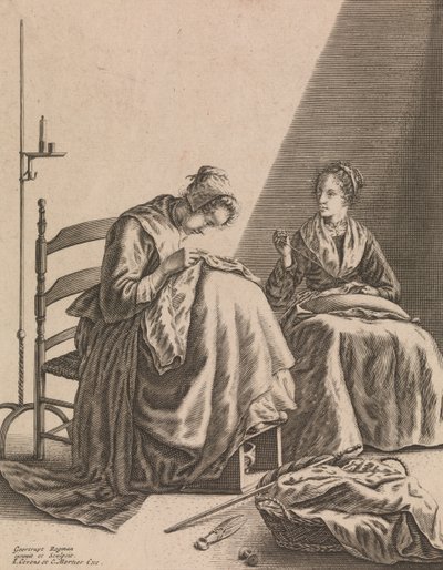 Deux femmes cousant, Planche 1 de Cinq occupations féminines, vers 1640-57 - Geertruydt Roghman