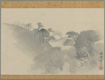 Paysage avec colline, arbres et lever de lune - Genki