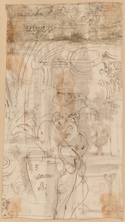 Une étude architecturale avec un atlante - Genoese 17th Century