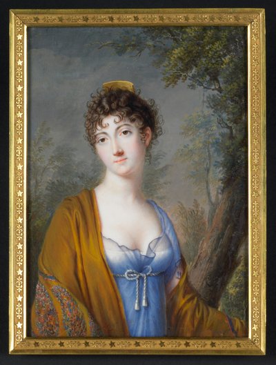 Dame en bleu avec châle jaune - Genot