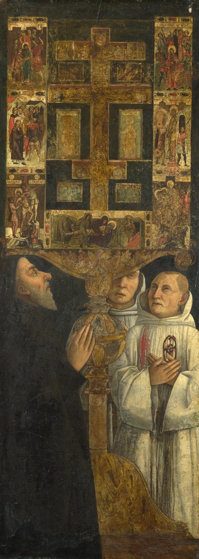 Cardinal Bessarion et deux membres de la Scuola della Carità en prière avec le reliquaire Bessarion - Gentile Bellini