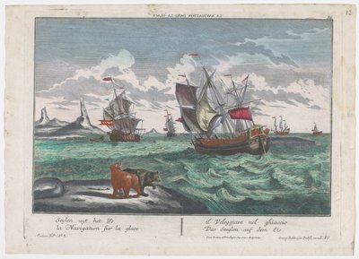 Vue des navires naviguant sur la mer de glace (série: Chasse à la baleine au Groenland) - Georg Balthasar Probst