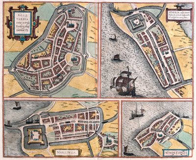 Bolsward, Stavoren, Harlingen et Hindelopen, Pays-Bas - dans "Civitates Orbis Terrarum" de Georg Braun, Cologne 1617 - Georg Braun
