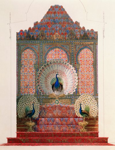 Conception pour le trône du paon du cloître mauresque dans le château royal de Louis II à Linderhof - Georg Carl Heinrich Dollmann