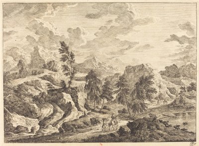 Paysage avec le soleil levant et un cavalier avec un assistant - Georg Eisenmann