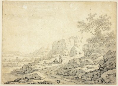 Paysage rocheux avec personnages et chien sur le chemin - Georg Friedrich Dietzsch