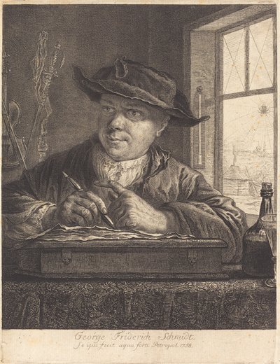 Autoportrait avec une araignée à la fenêtre - Georg Friedrich Schmidt