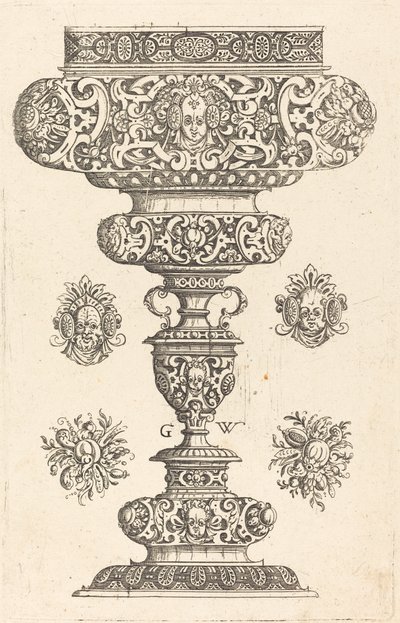 Gobelet, bord décoré de masque et bouquet de fruits - Georg Wechter I