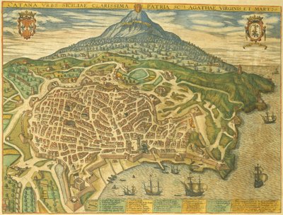 Carte de Catane de Civitates Orbis Terrarum par Georg Braun - Georg Braun and Hogenberg Franz