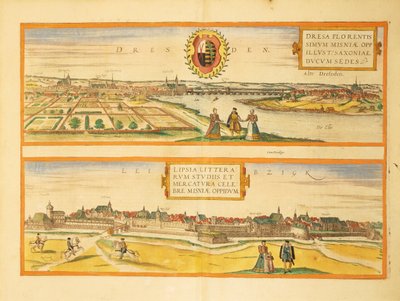 Carte de Dresde et Leipzig de Civitates Orbis Terrarum - Georg Braun and Hogenberg Franz