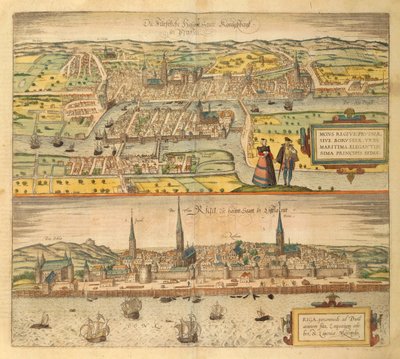 Carte de Königsberg et Riga de Civitates Orbis Terrarum par Georg Braun - Georg Braun and Hogenberg Franz