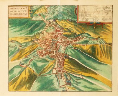 Carte de Pérouse de Civitates Orbis Terrarum par Georg Braun - Georg Braun and Hogenberg Franz