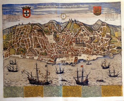 Vue de Lisbonne à la fin du 16e siècle. Atlas « Civitates Orbis Terrarum » de Braun & Hogenberg - Georg Braun and Hogenberg Franz