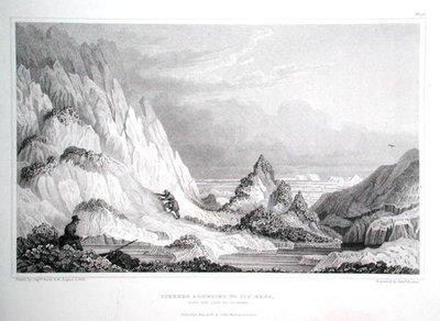 Iceberg adhérant à un récif glacé, avec vue sur la mer, de 
