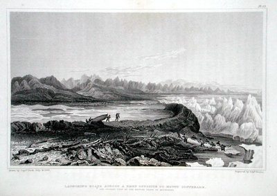 Lancement de bateaux à travers un récif en face du mont Conybeare, de 