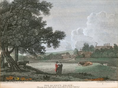 Le Palais de la Reine, depuis le Green Park avec la Maison de Garde à Story