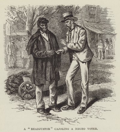 Un réajusteur cajolant un électeur noir - George Augustus Sala