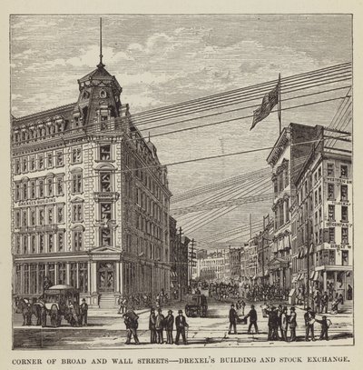 Coin des rues Broad et Wall, bâtiment Drexel et bourse - George Augustus Sala